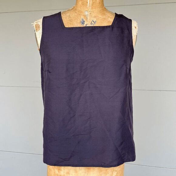Vintage 90s Black Silk Tank by Diane Gilman Collection, Square Neck, M - Picture 1 of 5